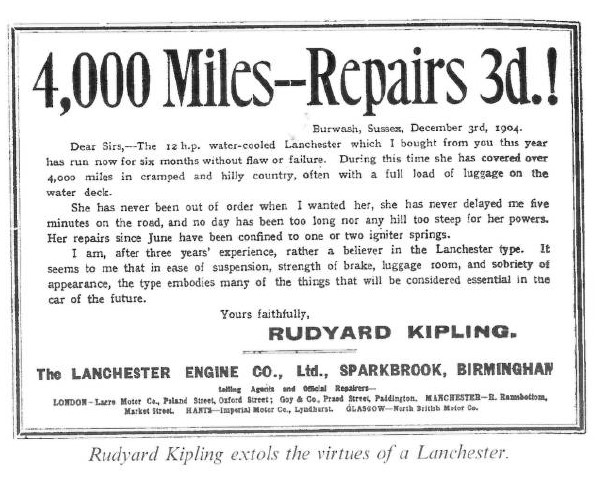 Kipling – early Lanchester owner, tester and admirer